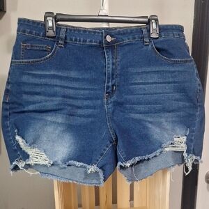 Denim Blue Distressed Women Shorts
